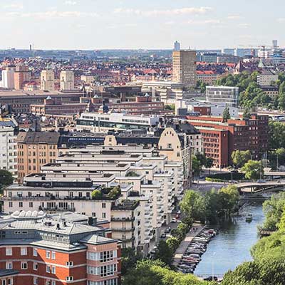 Flygbild över ett område av Kungsholmen, Stockholm